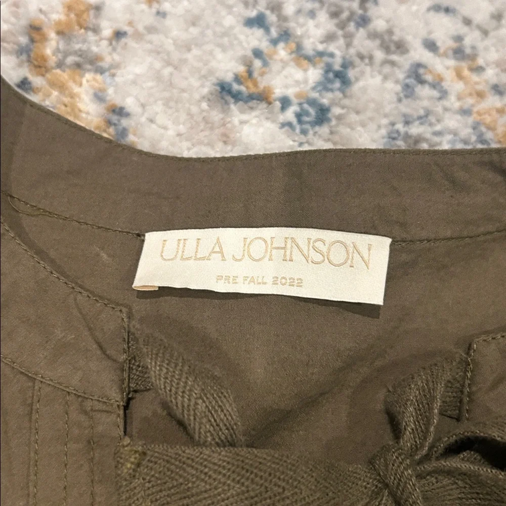 Ulla Johnson Delaney Blouse Olive Green Cotton Puff Sleeve Top Size 4 Boho Chic - Picture 7 of 12
